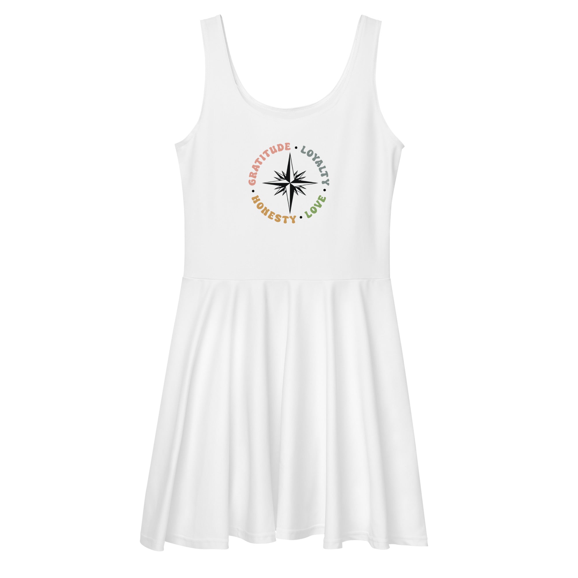 Believe In Love White Backless Skater Dress Gratitude Loyalty Love Honesty Skater Dress Believe In Love White Backless Skater Dress Gratitude Loyalty Love Honesty Skater Dress